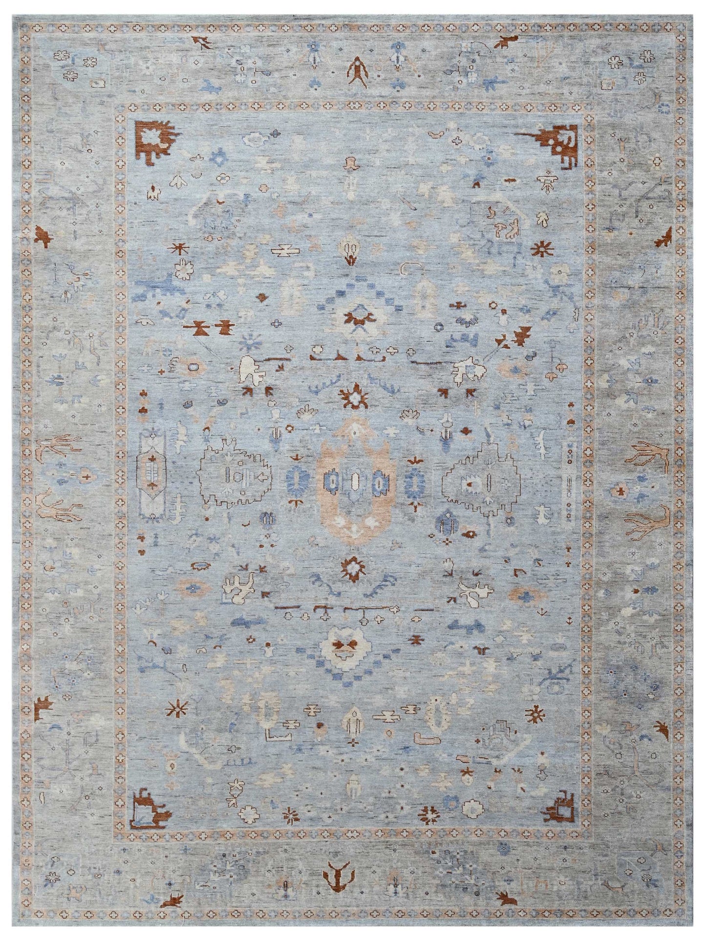 Exclusive Zengin ZE-690 Grey Blue Oushak Hand Knotted Rug
