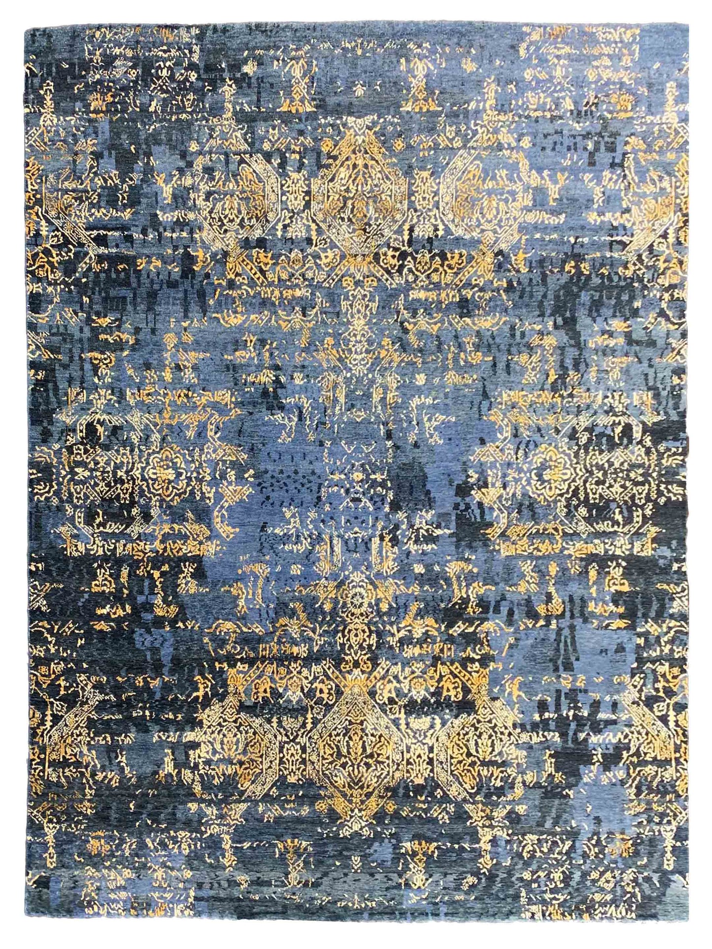 Exclusive Dazzling DL-330 Blue Ivory  Transitional Hand Knotted Rug