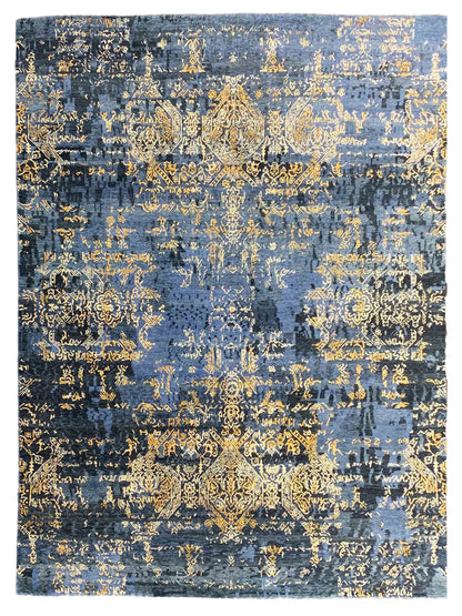 Exclusive Dazzling DL-330 Blue Ivory  Transitional Hand Knotted Rug