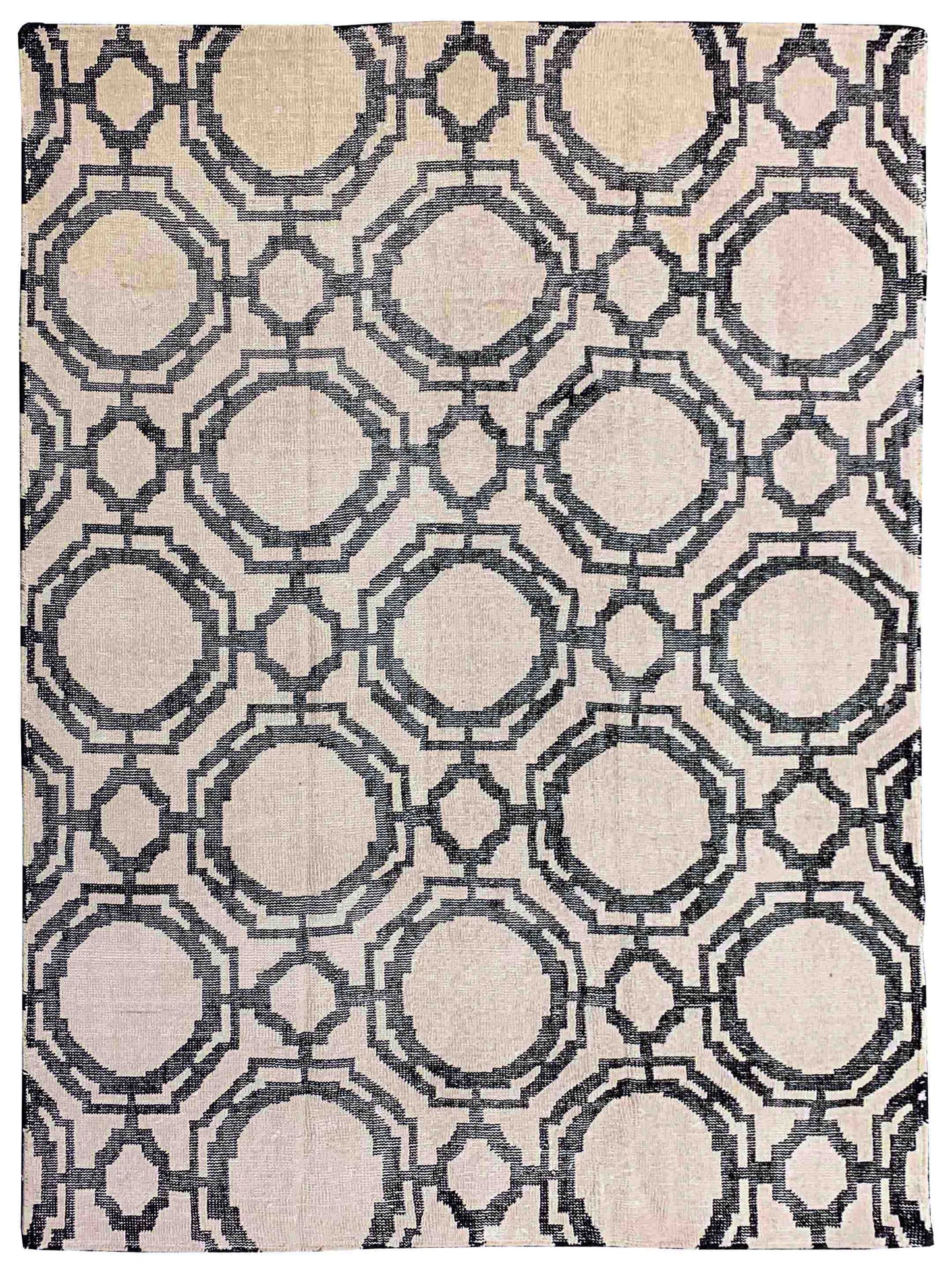 Exclusive Vintage 25 Black Beige  Modern Hand Knotted Rug