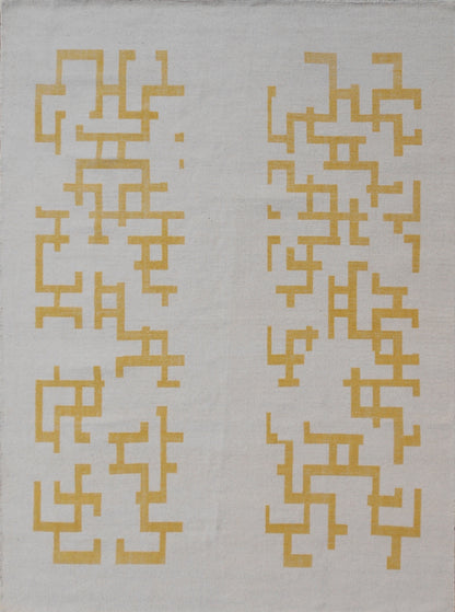 Exclusive Vintage 28 Yellow Beige  Modern Hand Knotted Rug