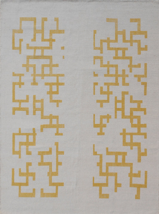 Exclusive Vintage 28 Yellow Beige  Modern Hand Knotted Rug