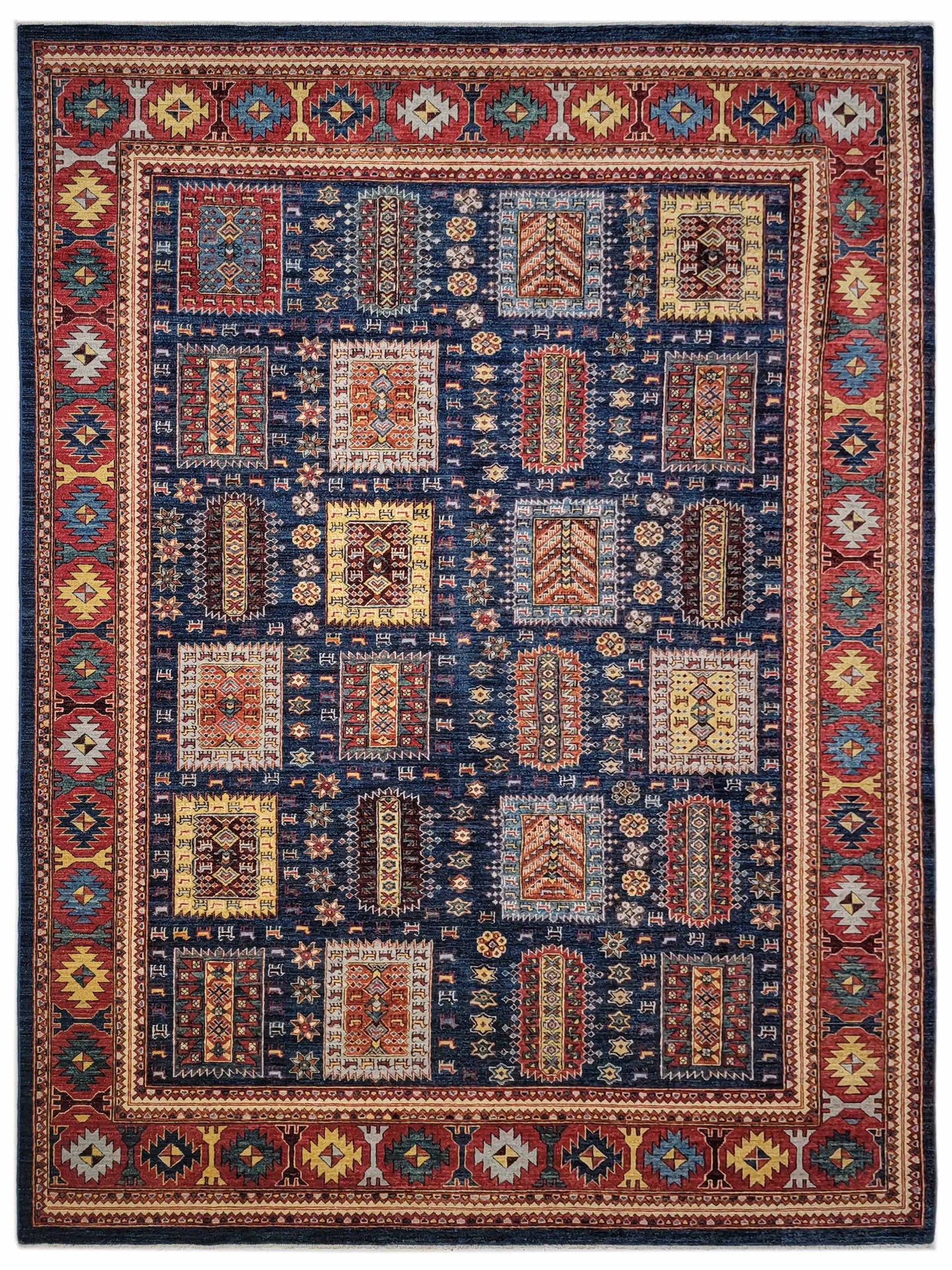 Exclusive Lahore Pak Chobi Blue Red  Transitional Hand Knotted Rug