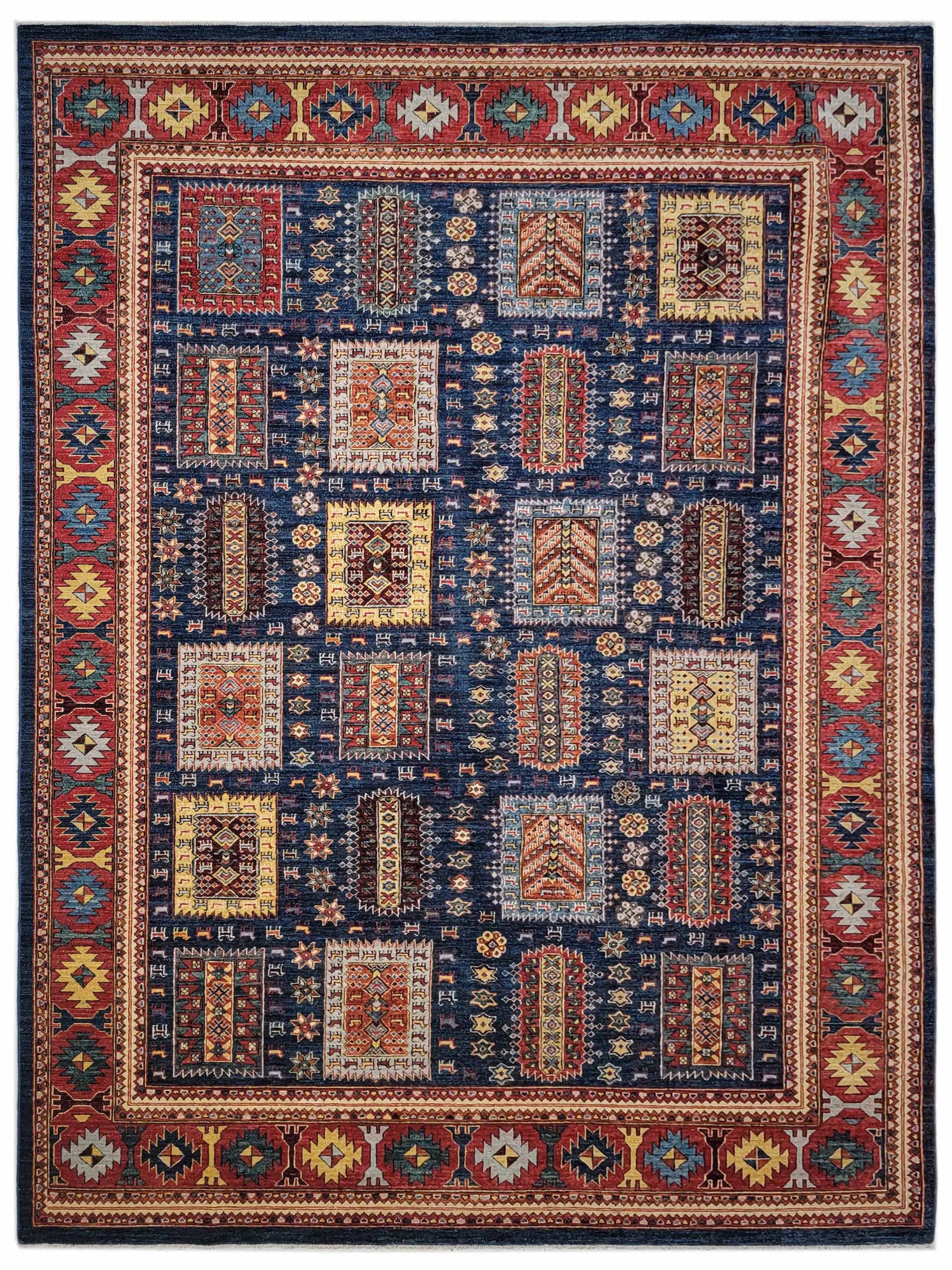Exclusive Lahore Pak Chobi Blue Red  Transitional Hand Knotted Rug