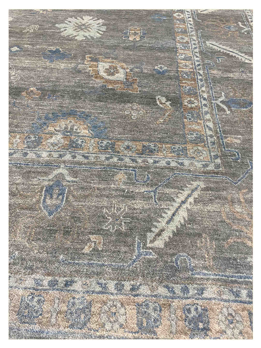 Exclusive Viscose Ushak Grey Beige  Oushak Hand Knotted Rug
