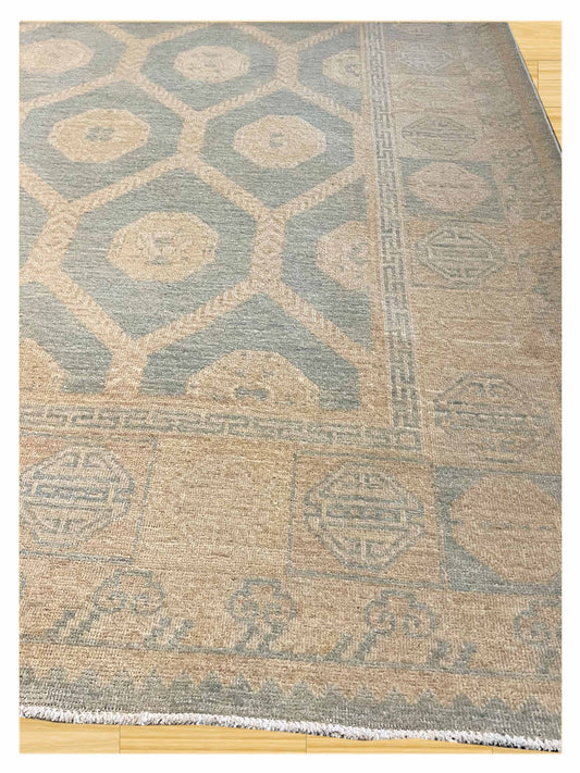 Exclusive Stonewash Khotan Diamond Ivory Blue  Transitional Hand Knotted Rug