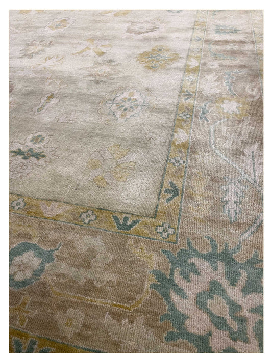 Exclusive Oushak US-6 Green Beige  Oushak Hand Knotted Rug