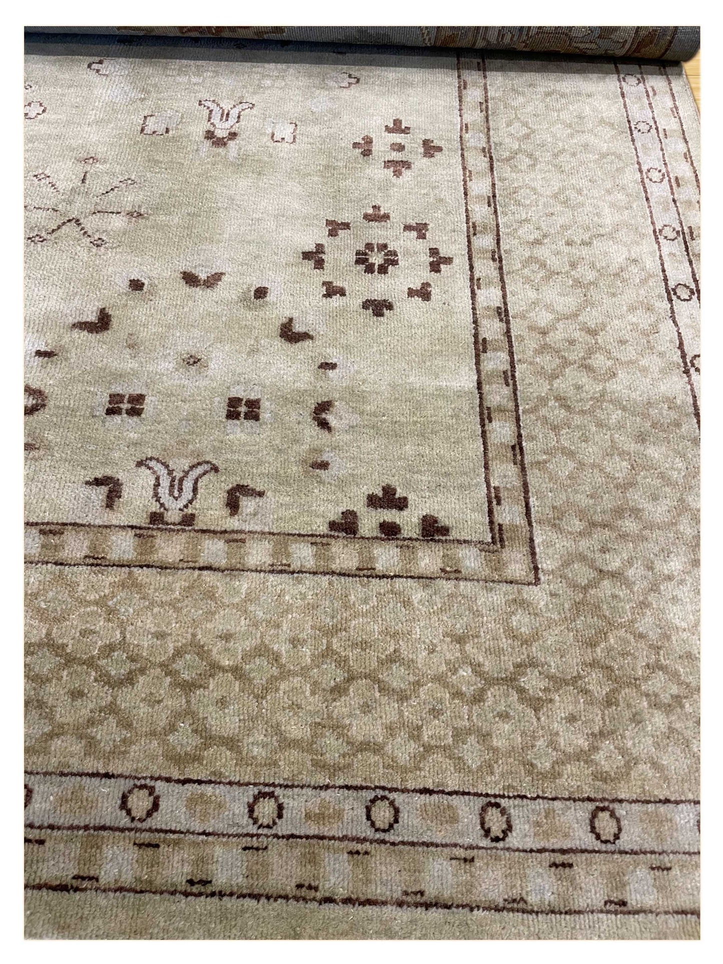 Exclusive Oushak US-14 Green Brown  Oushak Hand Knotted Rug