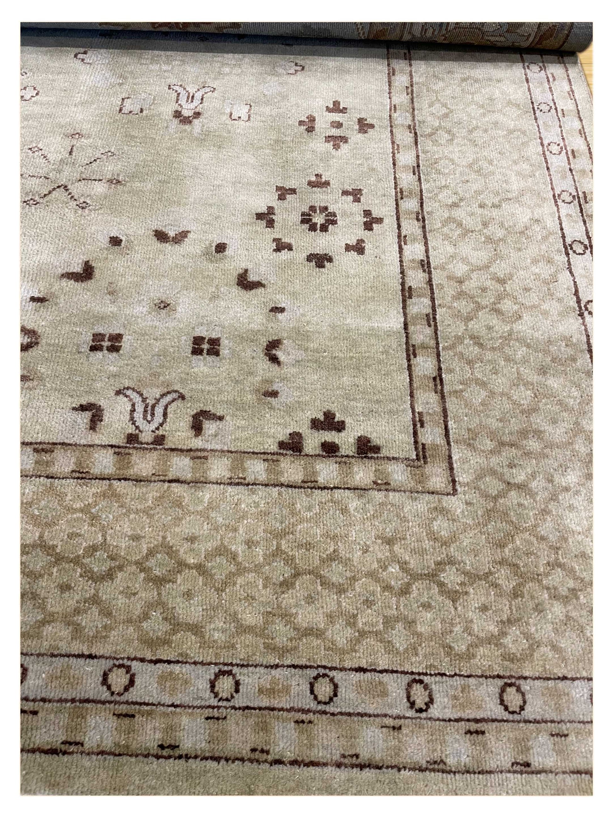 Exclusive Oushak US-14 Green Brown  Oushak Hand Knotted Rug