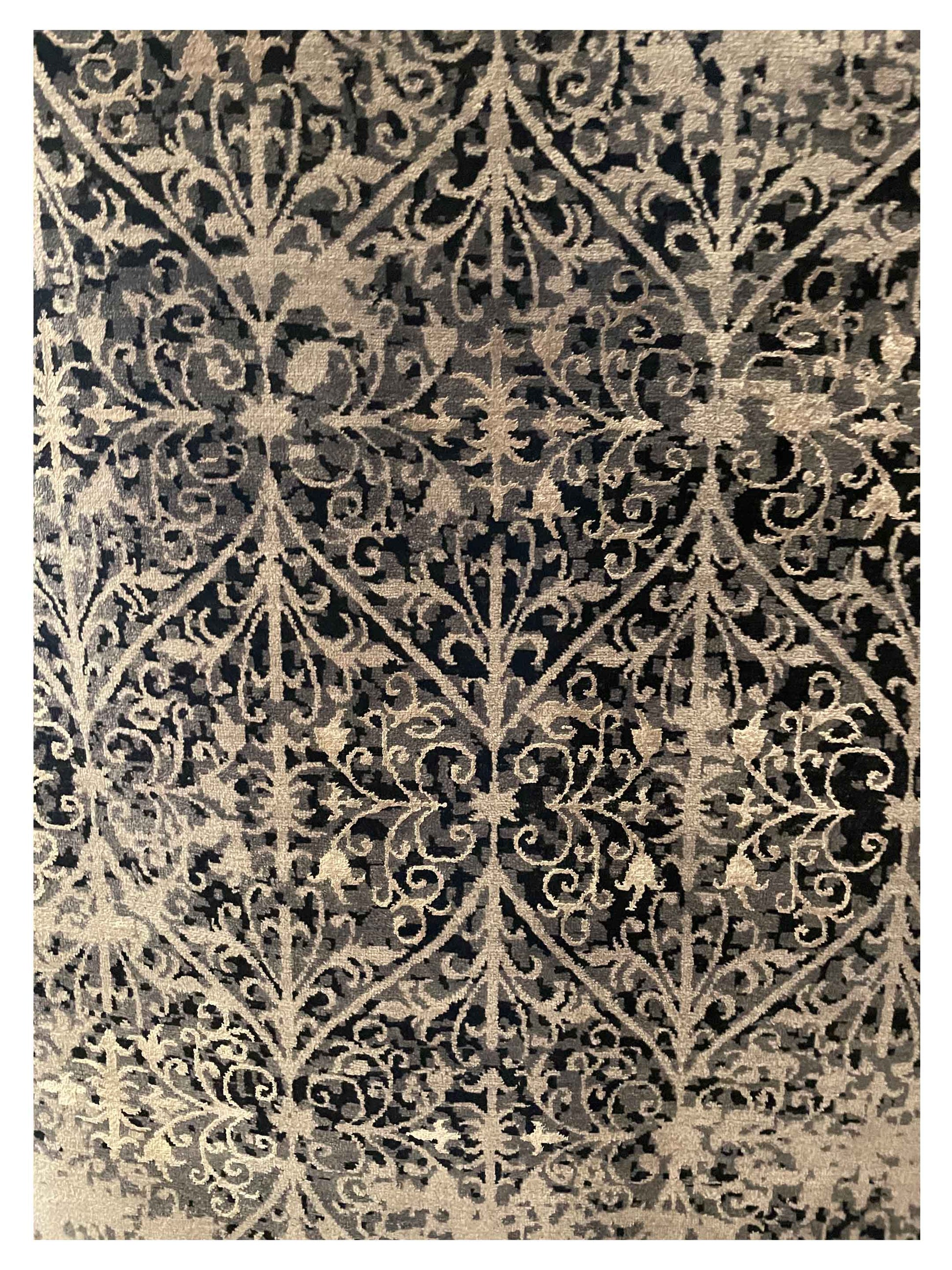 Exclusive Damask 60355 Grey Black  Transitional Hand Knotted Rug