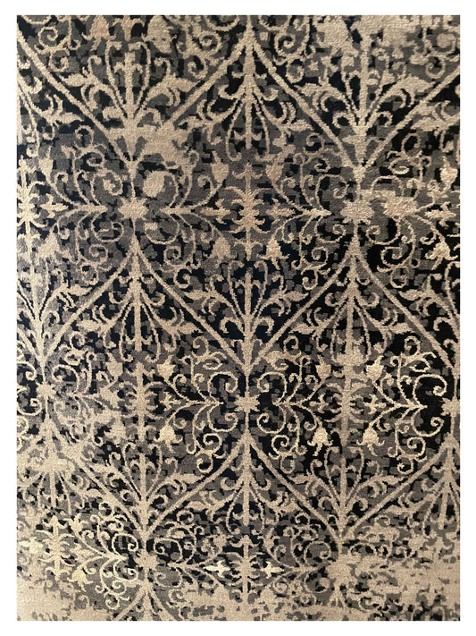 Exclusive Damask 60355 Grey Black  Transitional Hand Knotted Rug