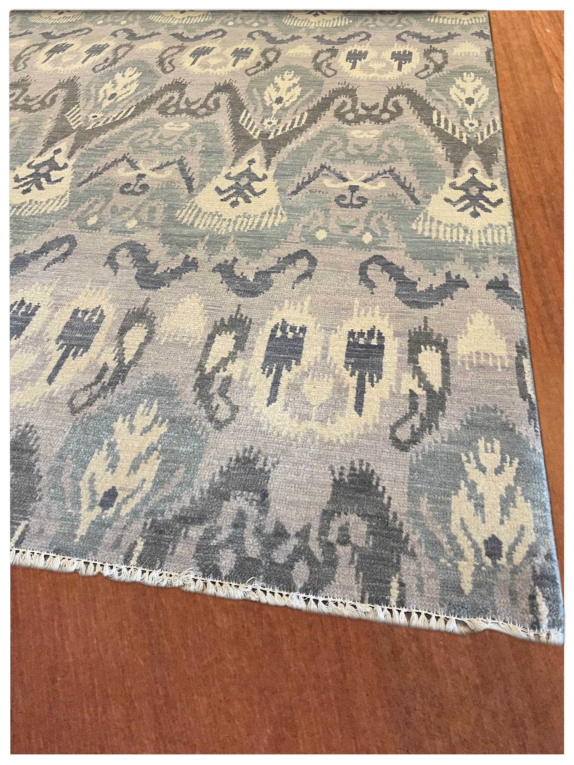 Exclusive Afghan Modern U-299 Lt.Blue Dk Blue  Transitional Hand Knotted Rug