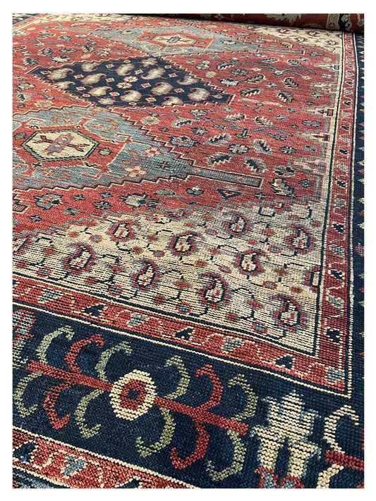 Exclusive Vintage Kazak AJ-146 Rust Blue  Vintage Hand Knotted Rug