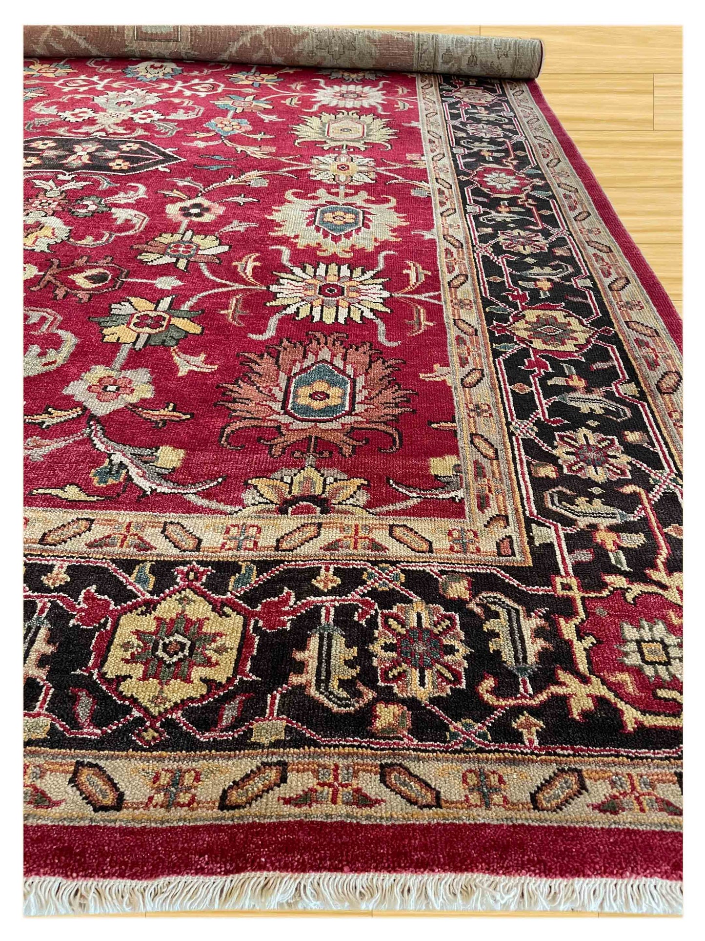 Exclusive Chobi All Over Heriz Red Black  Transitional Hand Knotted Rug