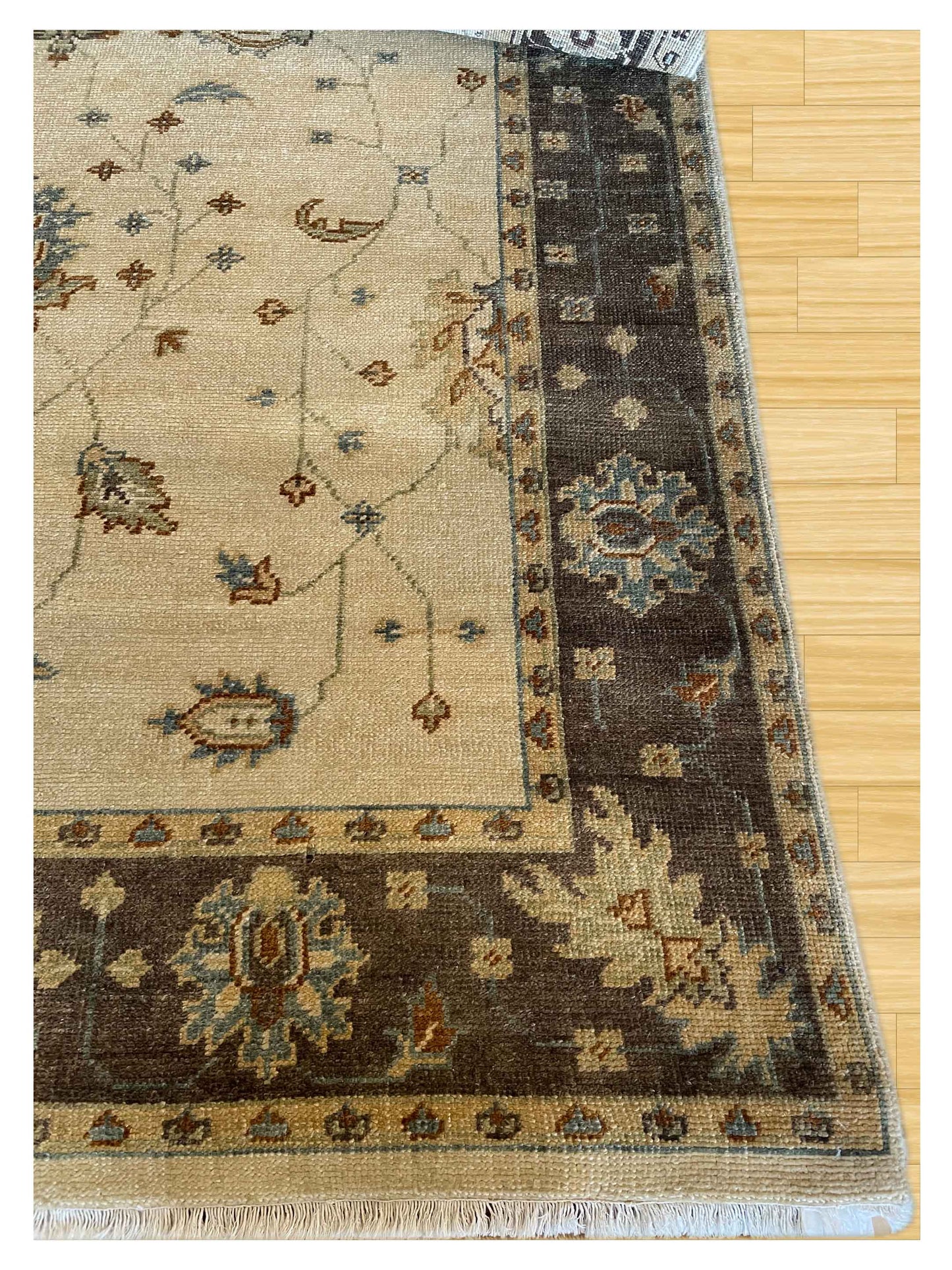 Exclusive Turkish 5/30 Rajn-01 Gold Charcoal  Transitional Hand Knotted Rug