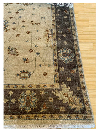 Exclusive Turkish 5/30 Rajn-01 Gold Charcoal  Transitional Hand Knotted Rug