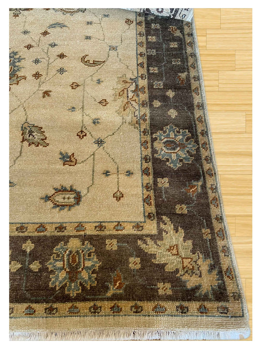 Exclusive Turkish 5/30 Rajn-01 Gold Charcoal  Transitional Hand Knotted Rug