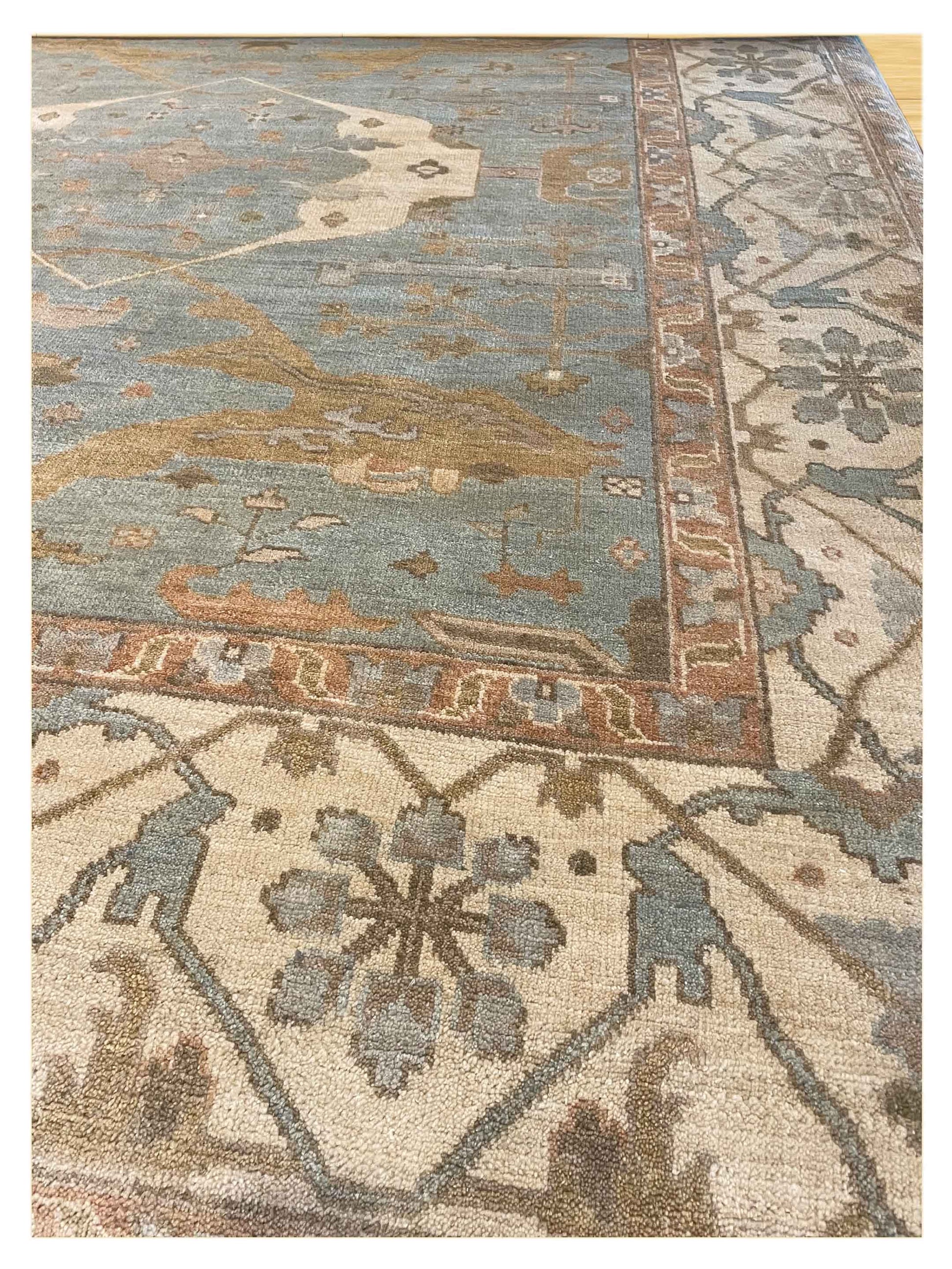 Exclusive Super Oushak US-22 Green Ivory  Oushak Hand Knotted Rug