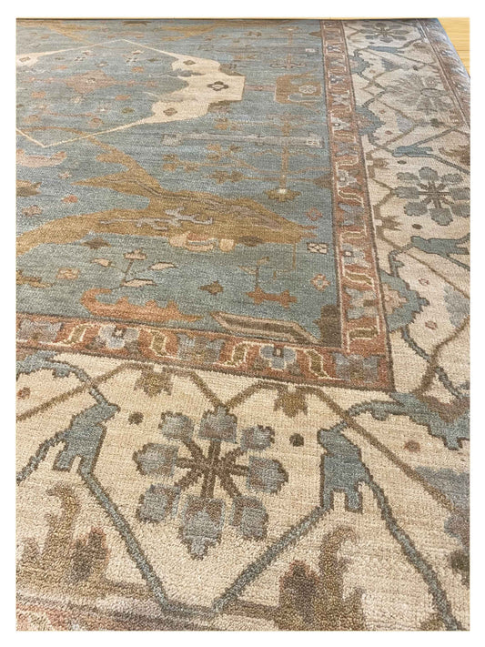 Exclusive Super Oushak US-22 Green Ivory  Oushak Hand Knotted Rug
