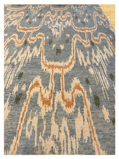 Exclusive Lower Ikat IK-836 Blue Ivory  Traditional Hand Knotted Rug
