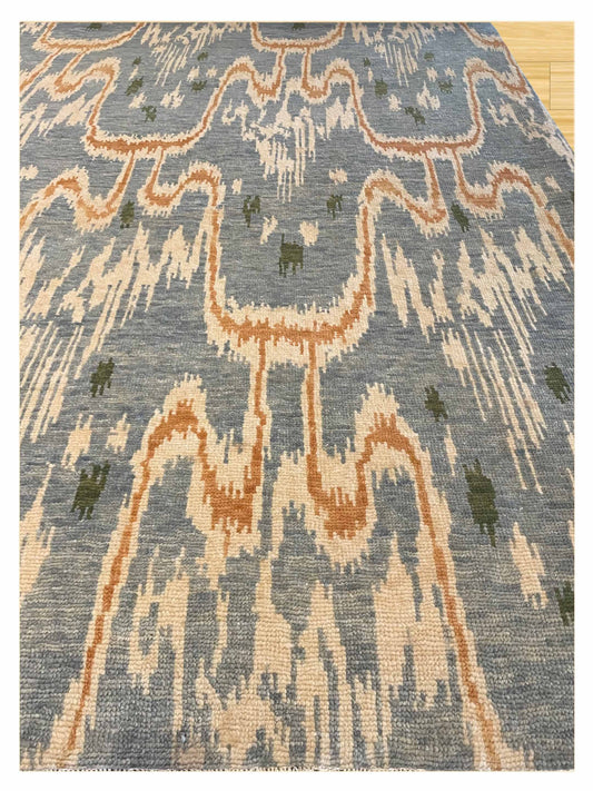 Exclusive Lower Ikat IK-836 Blue Ivory  Traditional Hand Knotted Rug