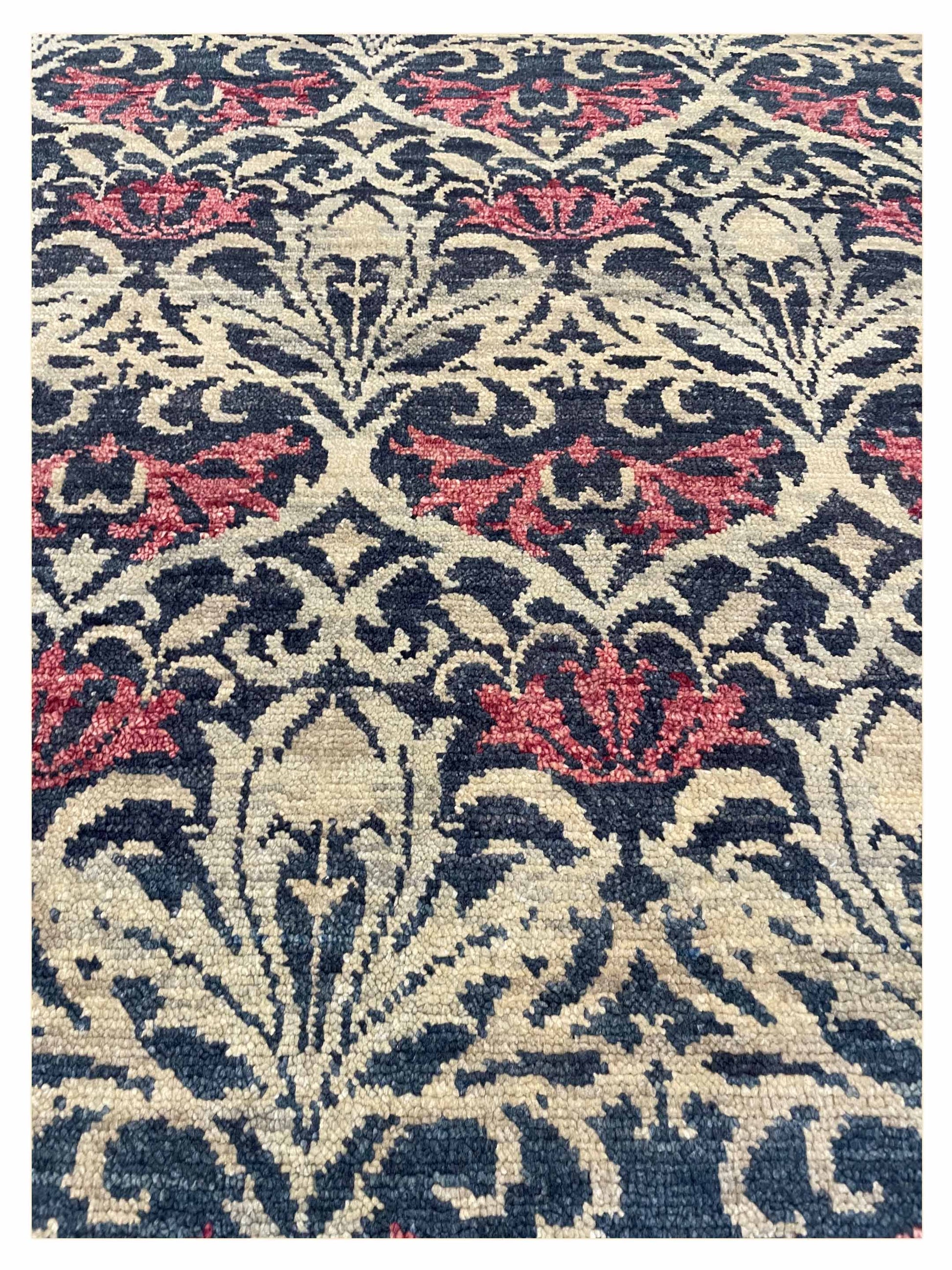 Exclusive Afghan Modern U-256 Blue Pink  Transitional Hand Knotted Rug