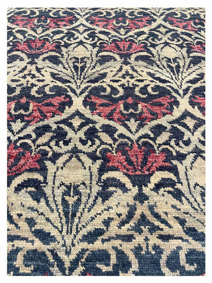 Exclusive Afghan Modern U-256 Blue Pink  Transitional Hand Knotted Rug
