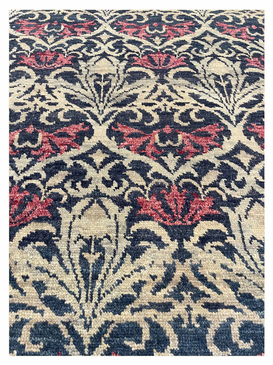 Exclusive Afghan Modern U-256 Blue Pink  Transitional Hand Knotted Rug