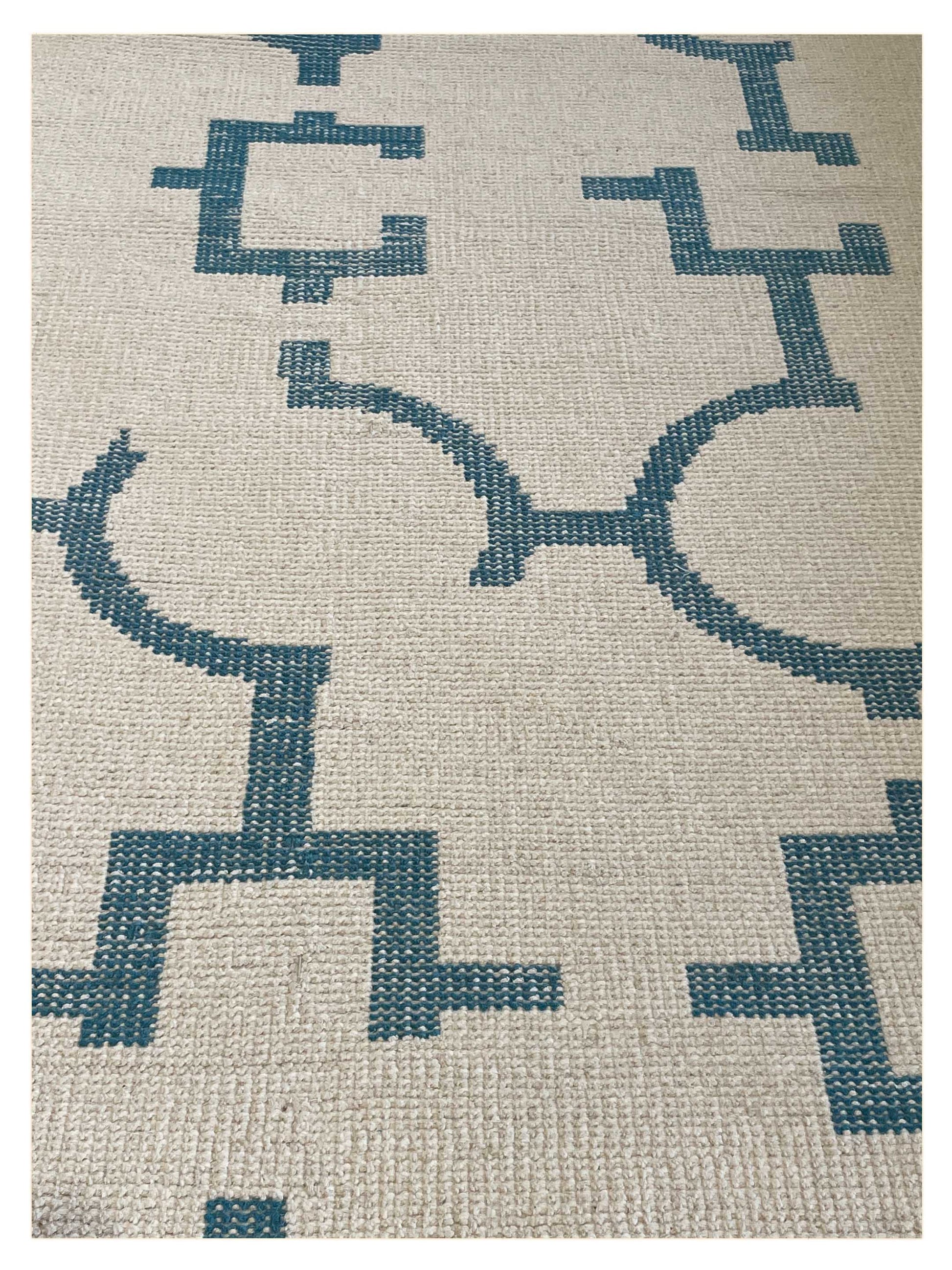 Exclusive Vintage 27A Blue Beige  Modern Hand Knotted Rug