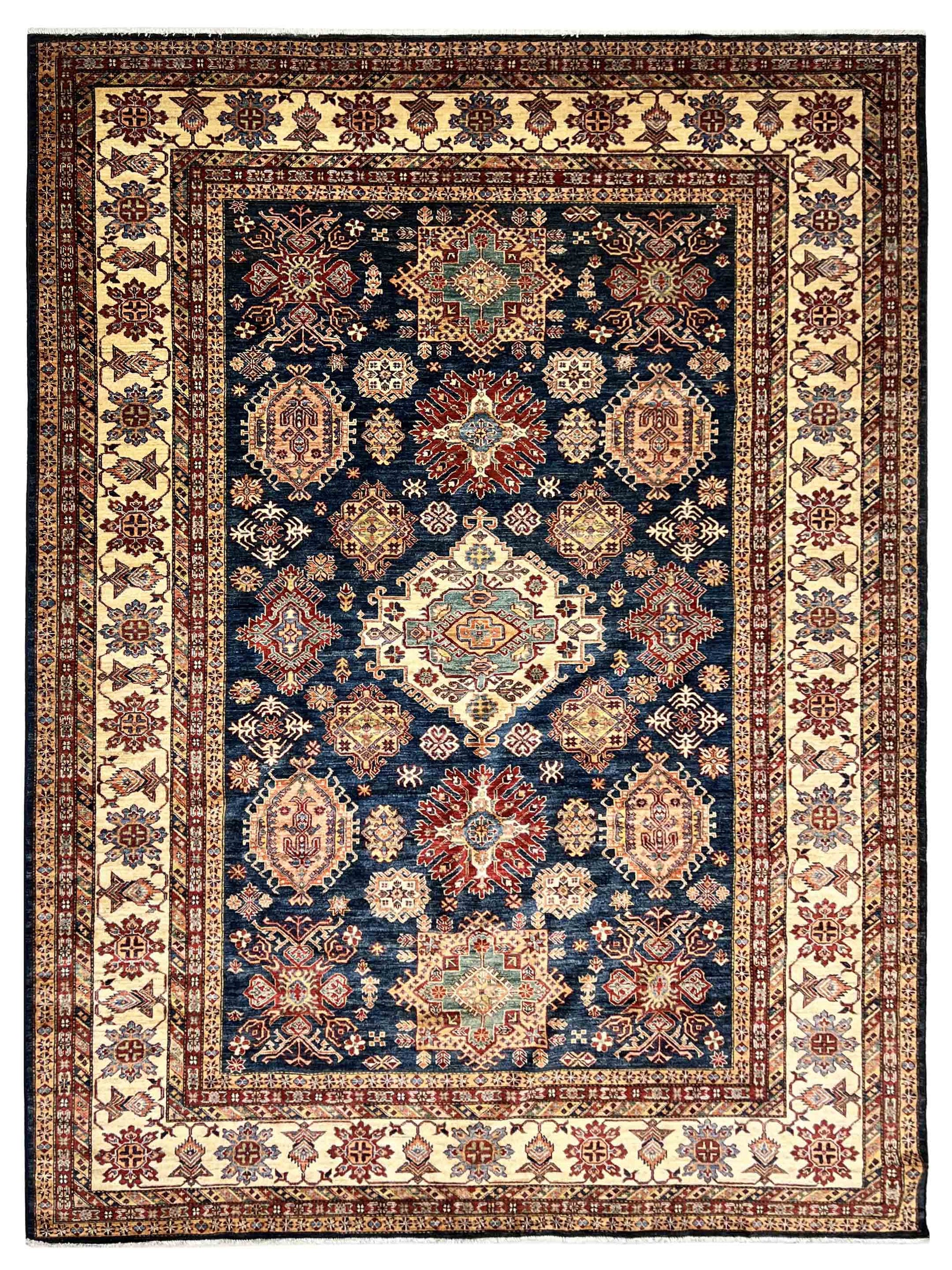Exclusive Super Kazak 316768 Navy Beige  Traditional Hand Knotted Rug