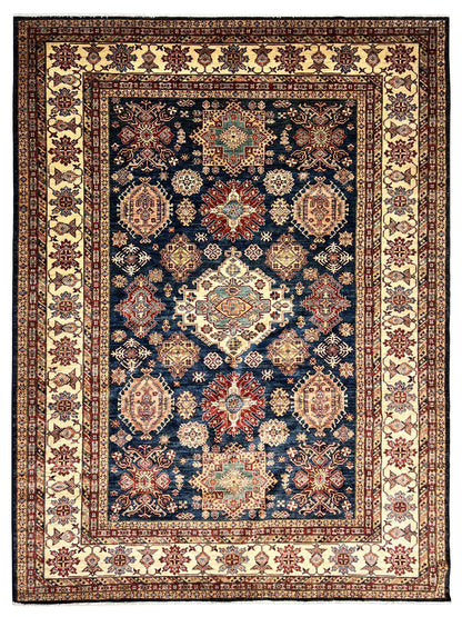 Exclusive Super Kazak 316768 Navy Beige  Traditional Hand Knotted Rug