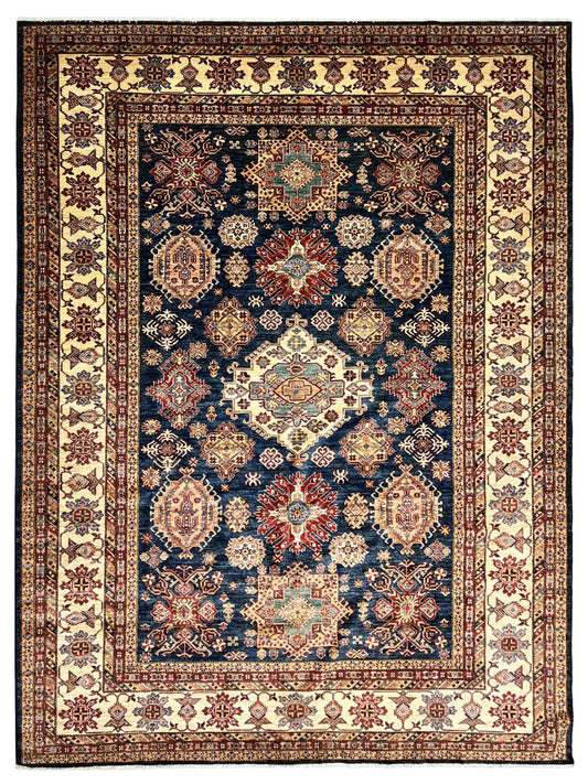 Exclusive Super Kazak 316768 Navy Beige  Traditional Hand Knotted Rug