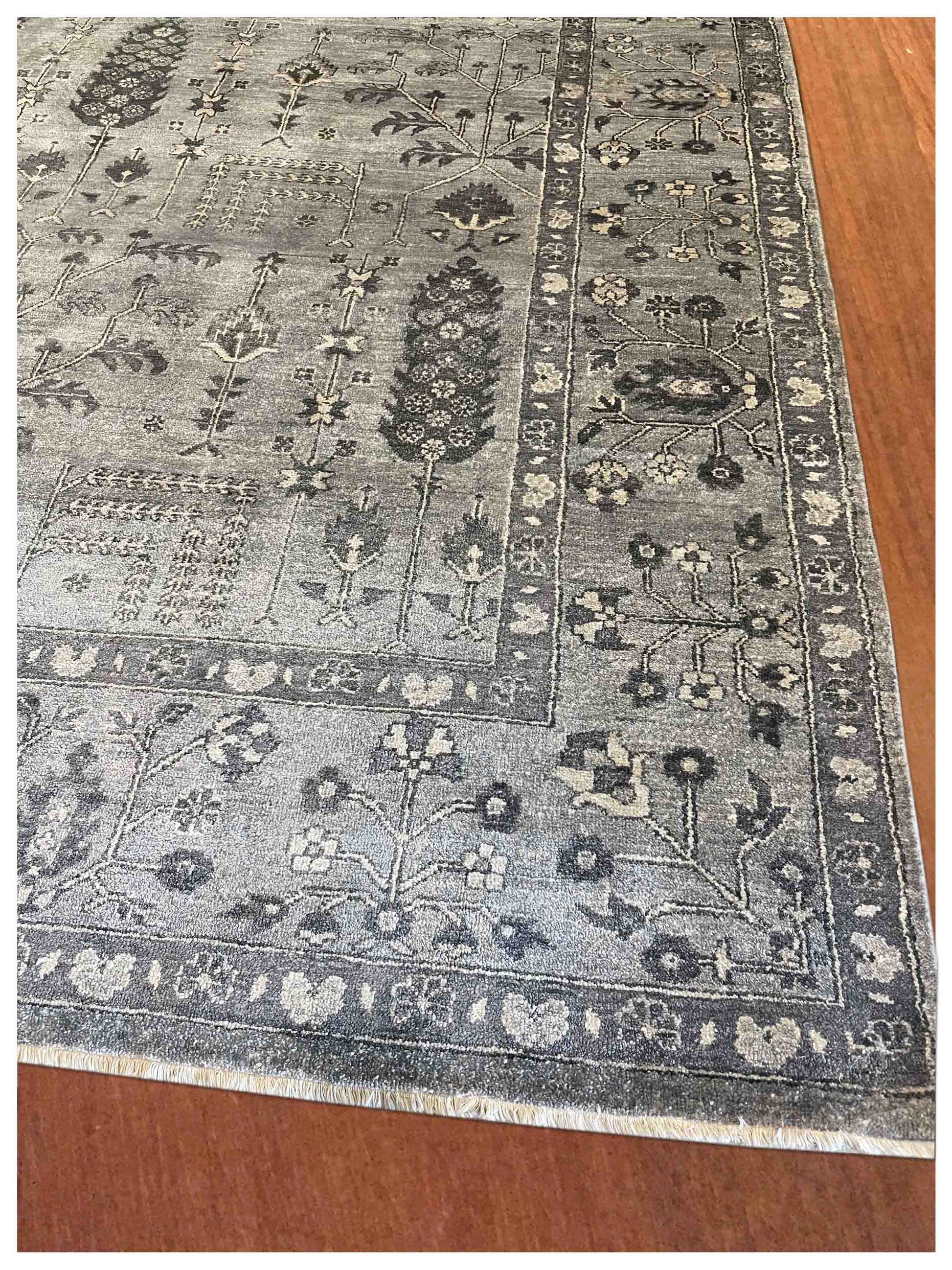 Exclusive Bamboo Silk Oushak Lt.Grey Dk.Grey  Transitional Hand Knotted Rug
