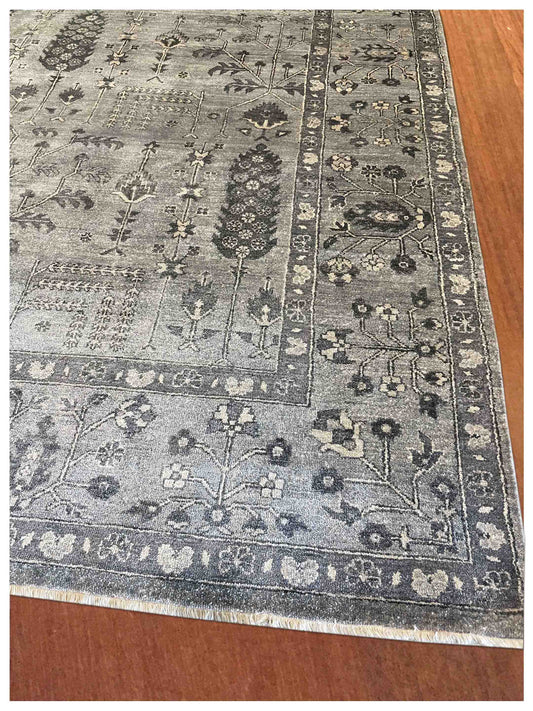 Exclusive Bamboo Silk Oushak Lt.Grey Dk.Grey  Transitional Hand Knotted Rug