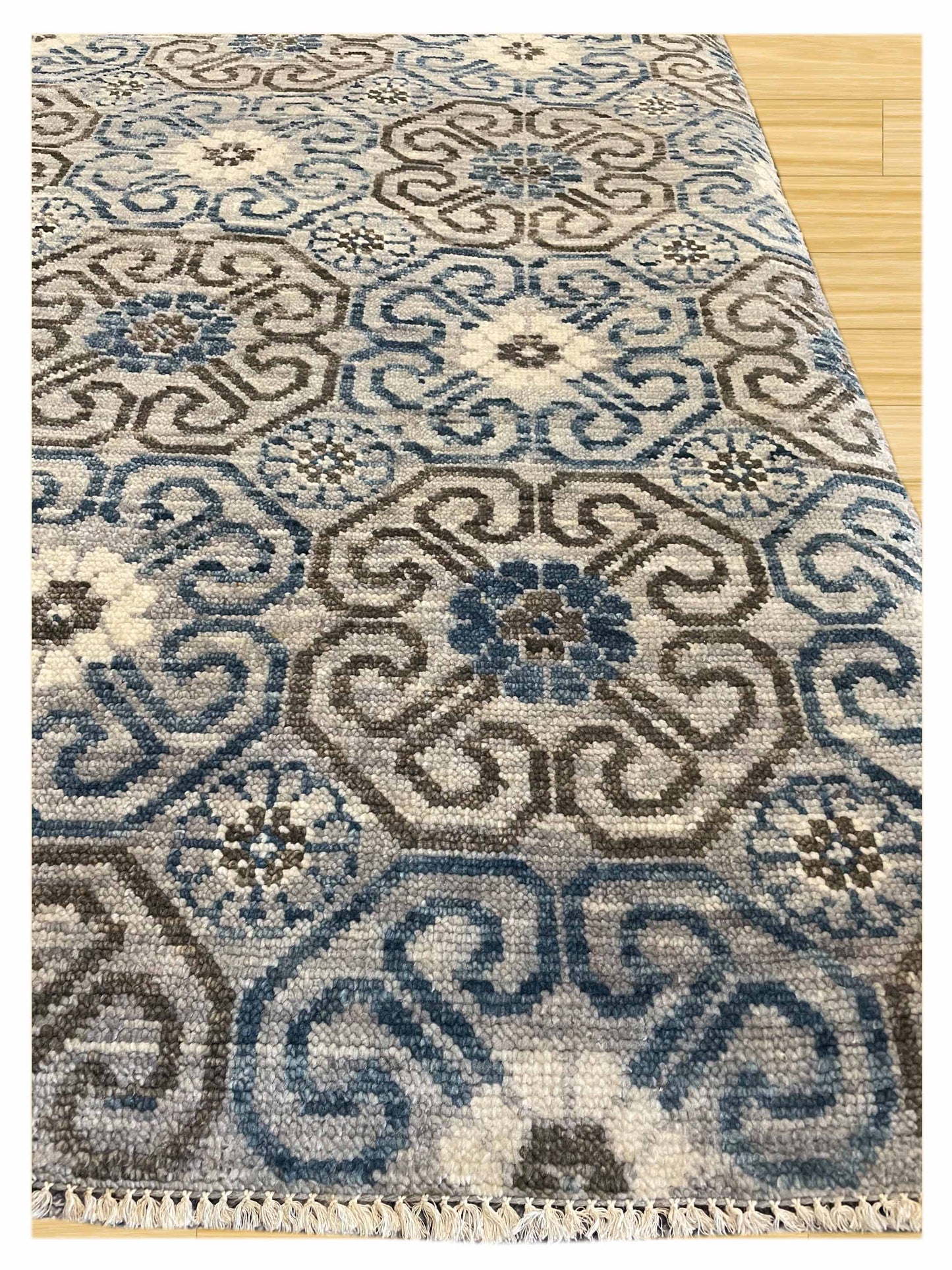 Exclusive Afghan Modern U-102 Blue Grey  Transitional Hand Knotted Rug