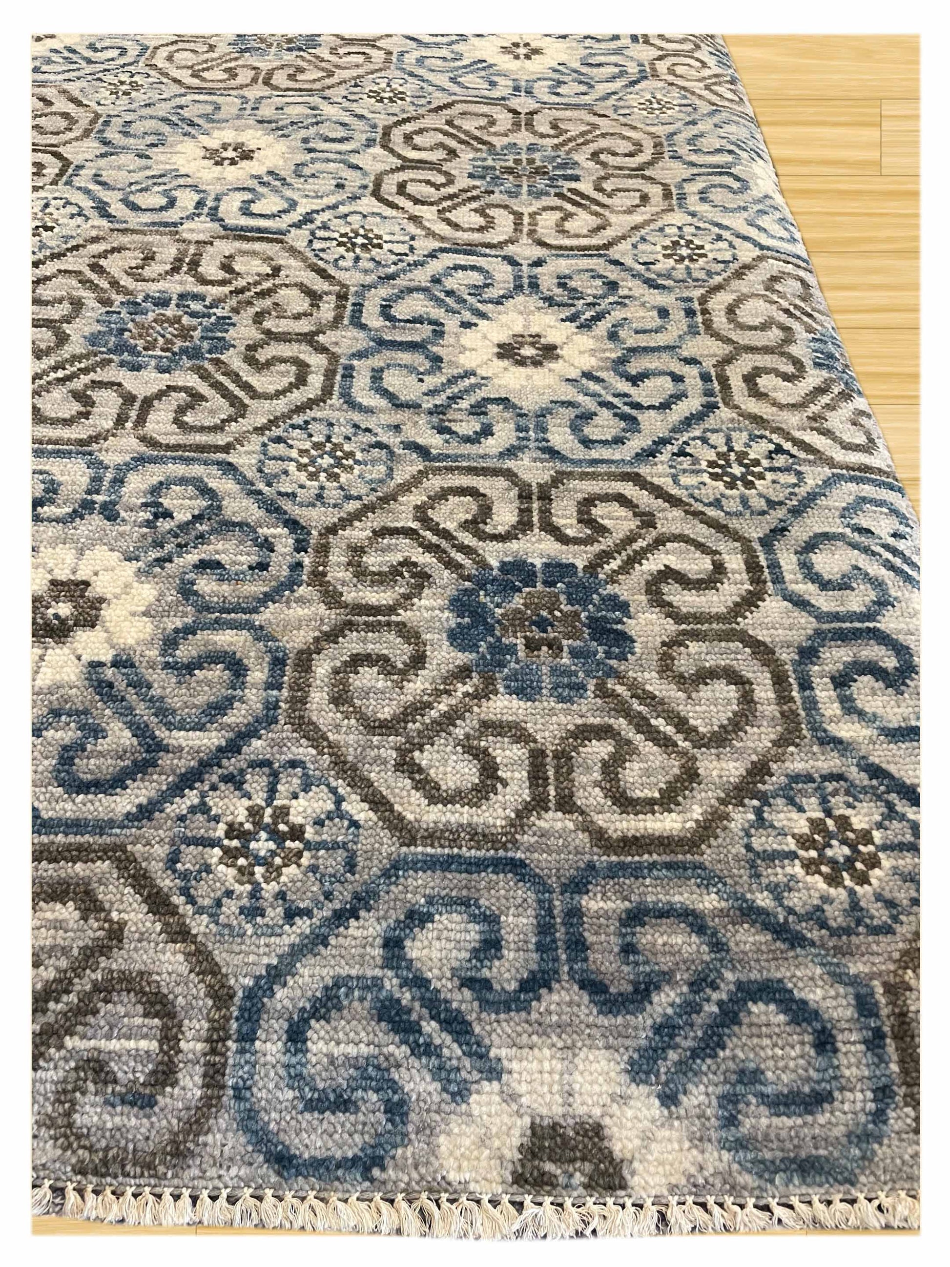 Exclusive Afghan Modern U-102 Blue Grey  Transitional Hand Knotted Rug