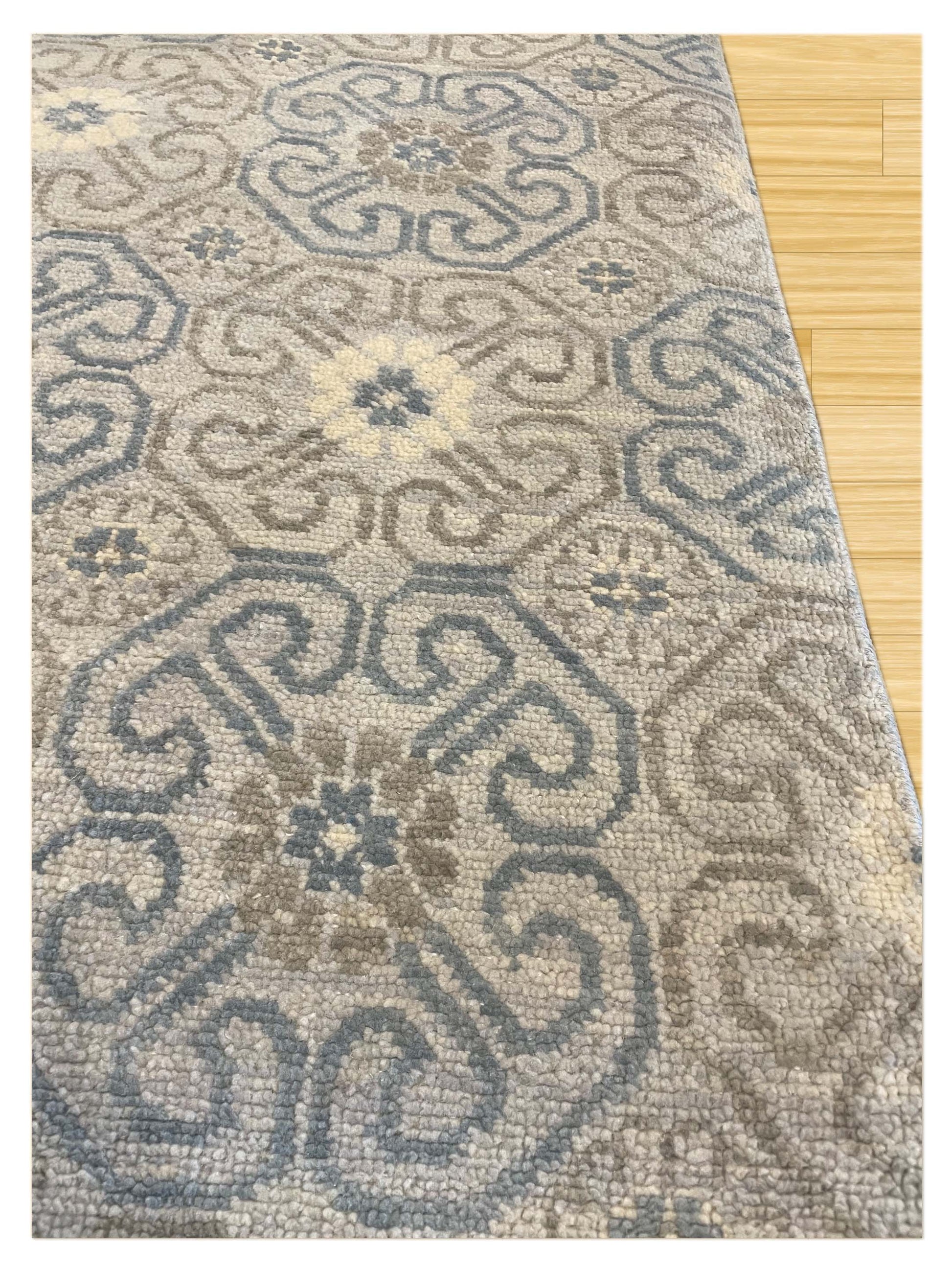 Exclusive Afghan Modern U-102 Grey Blue  Transitional Hand Knotted Rug