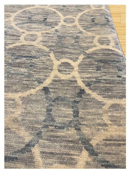Exclusive Afghan Modern U-393 Blue Ivory  Transitional Hand Knotted Rug