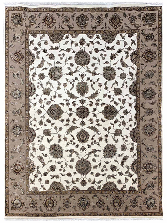 Exclusive Wool Silk WS-829 Ivory Gold  Traditional Hand Knotted Rug