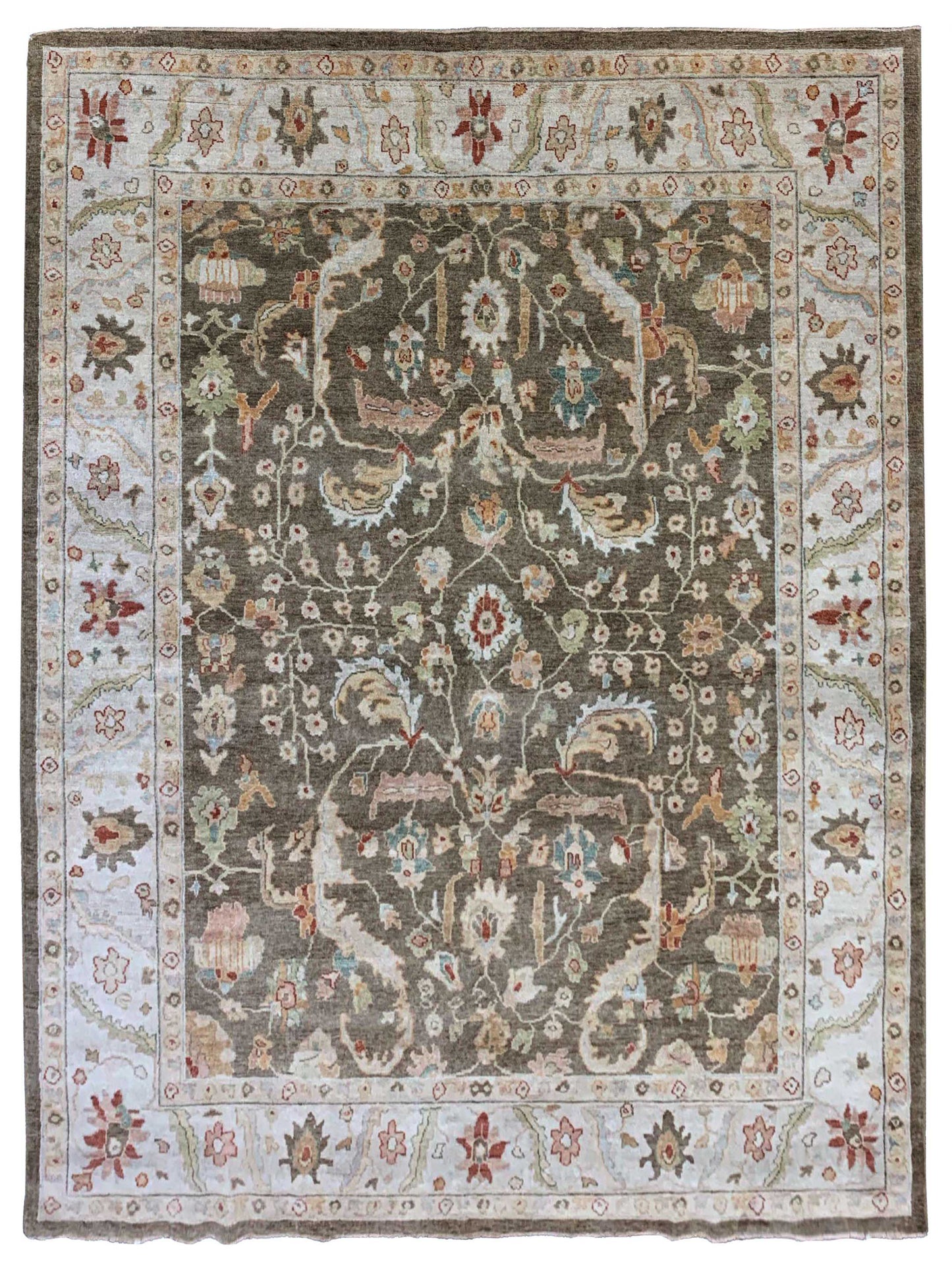 Exclusive Zengin TK-48 Sage Grey  Oushak Hand Knotted Rug