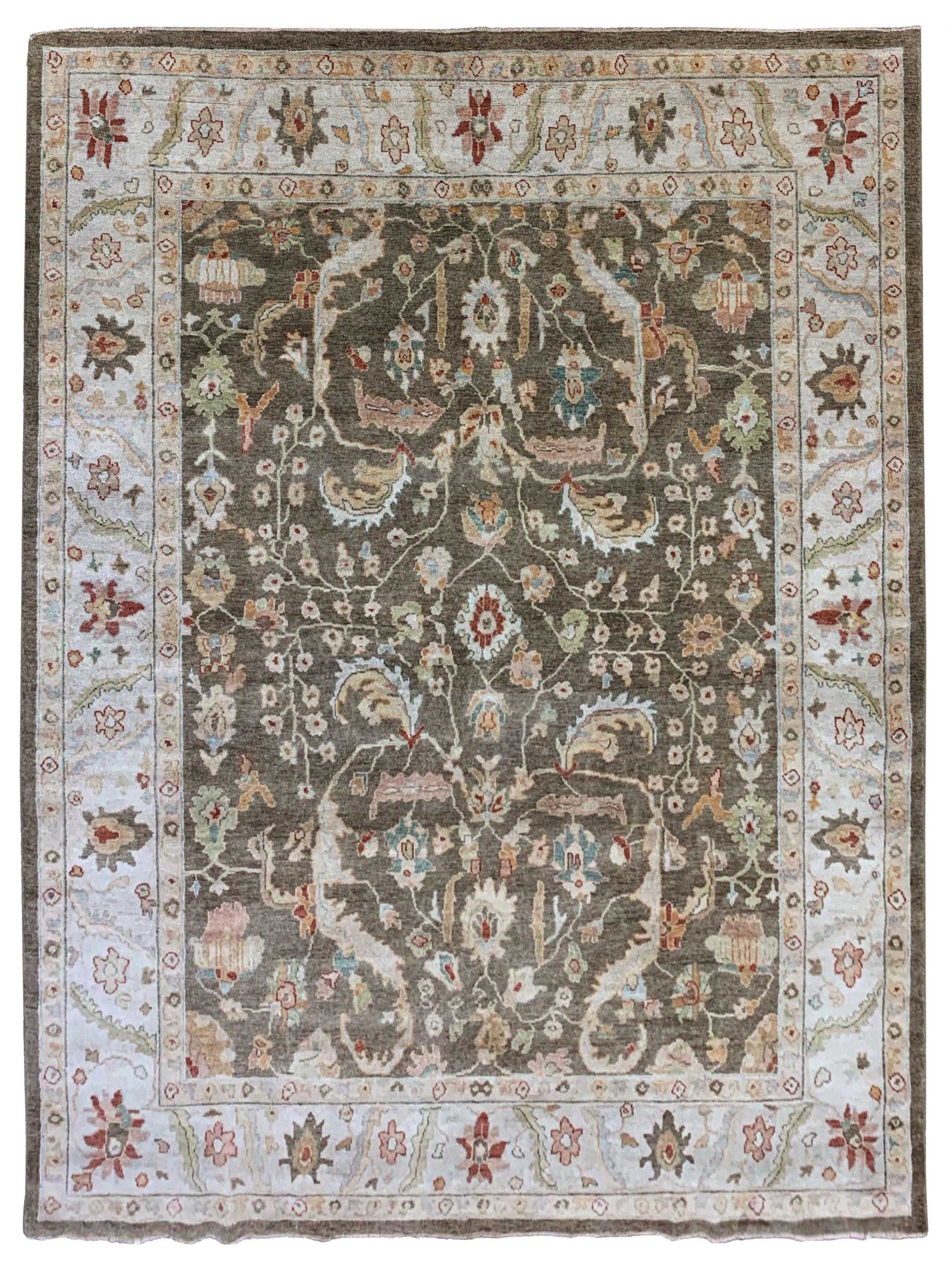 Exclusive Zengin TK-48 Sage Grey  Oushak Hand Knotted Rug