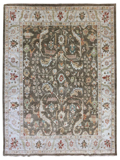Exclusive Zengin TK-48 Sage Grey  Oushak Hand Knotted Rug