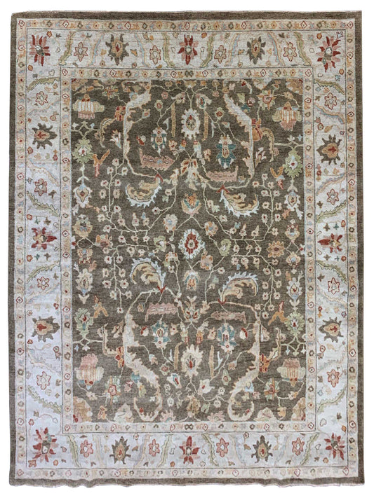 Exclusive Zengin TK-48 Sage Grey  Oushak Hand Knotted Rug