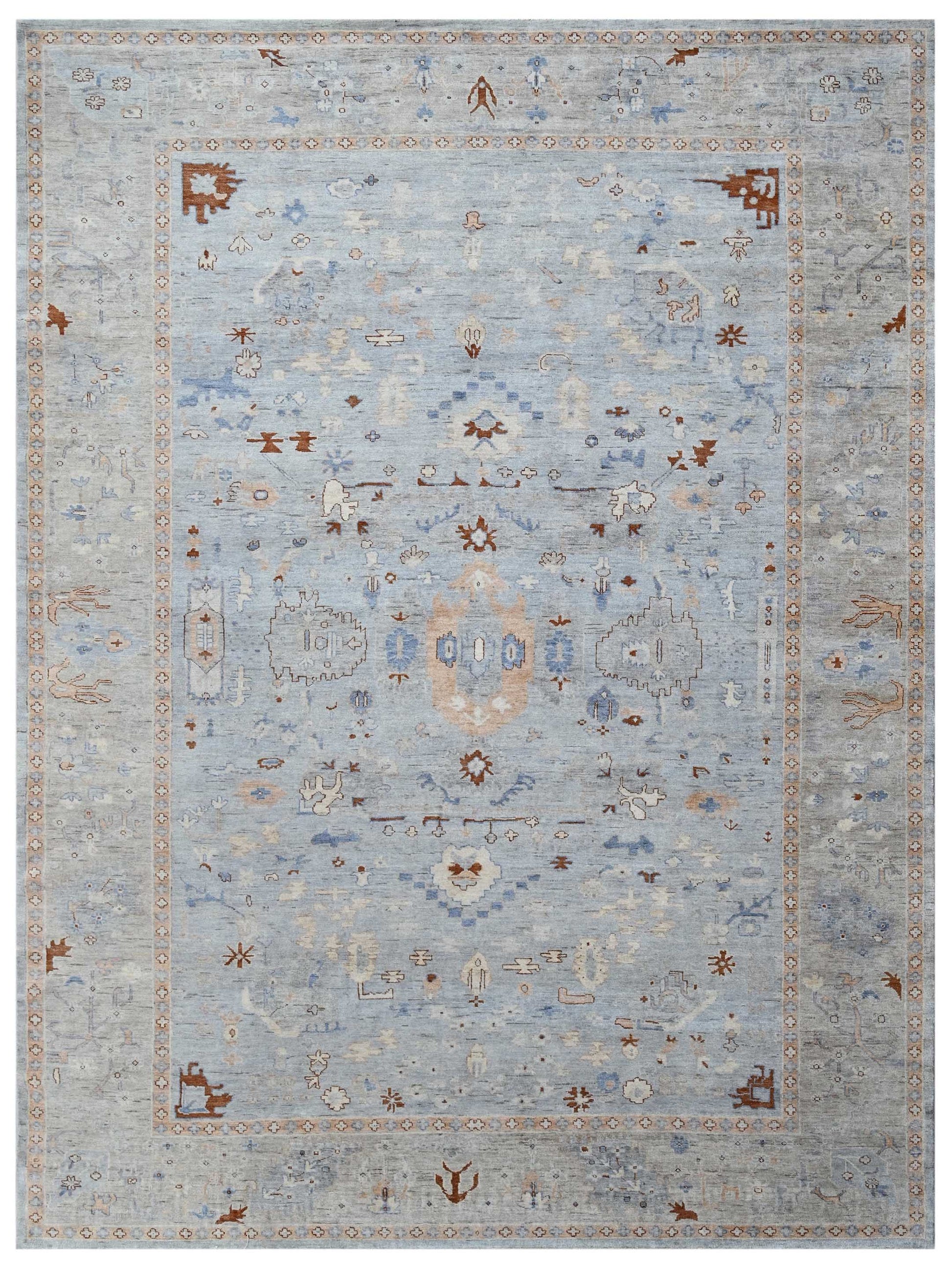 Exclusive Zengin ZE-690 Grey Blue  Oushak Hand Knotted Rug