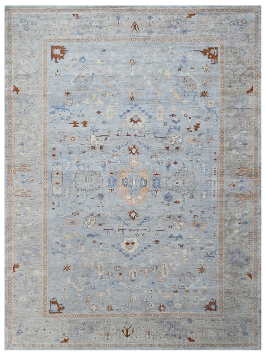 Exclusive Zengin ZE-690 Grey Blue  Oushak Hand Knotted Rug