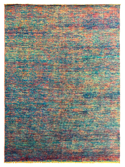 Exclusive Afghan Modern U-324 Blue Multi  Transitional Hand Knotted Rug