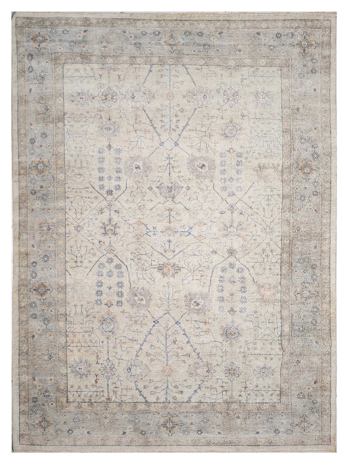 Exclusive Zengin ZE-660 Ivory Blue  Oushak Hand Knotted Rug