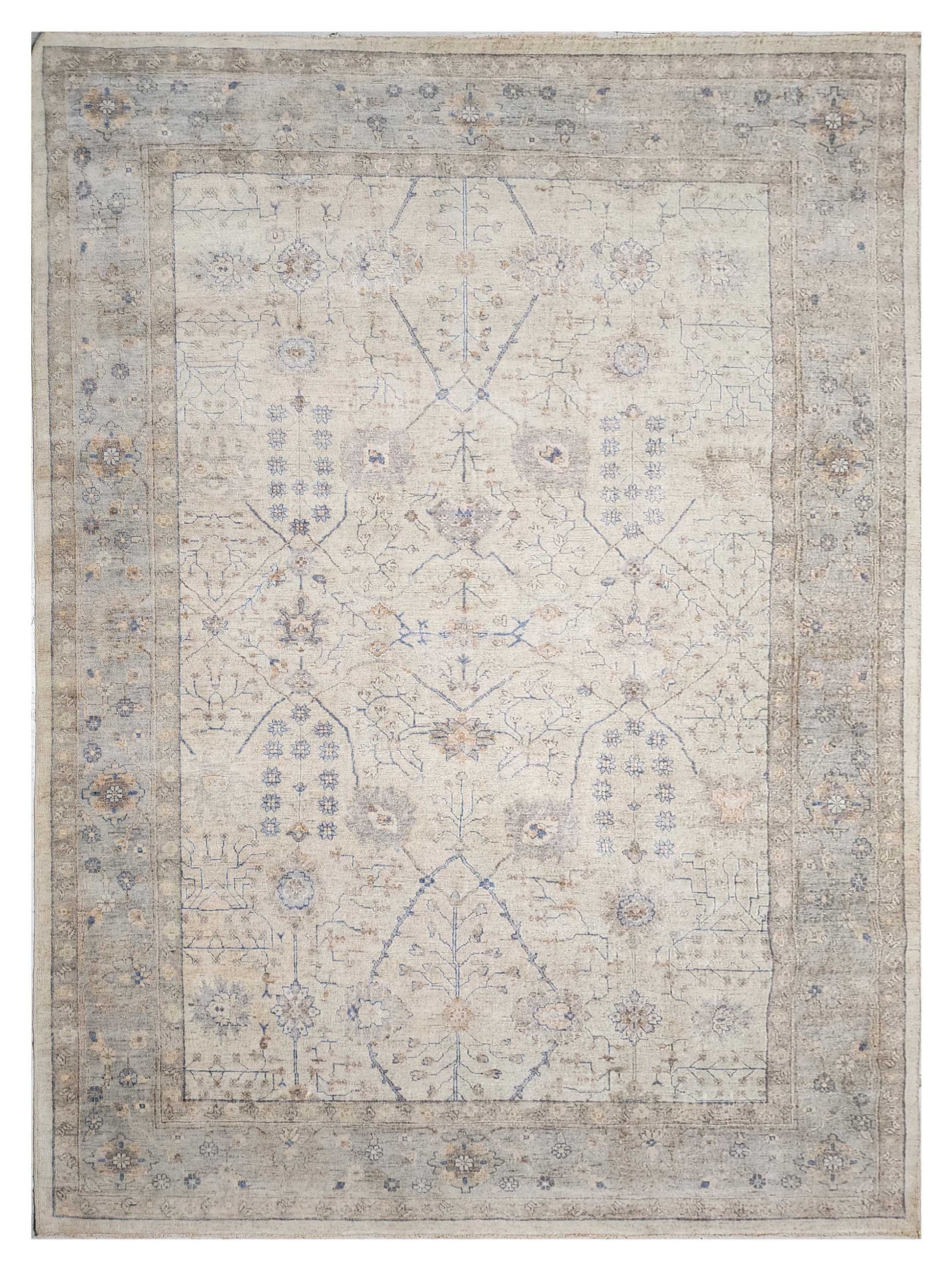 Exclusive Zengin ZE-660 Ivory Blue  Oushak Hand Knotted Rug