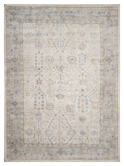 Exclusive Zengin ZE-660 Ivory Blue  Oushak Hand Knotted Rug
